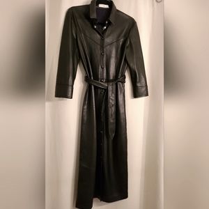Mango - Black Faux Leather Long Dress with Belt